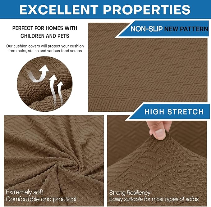 XINEAGE New 3 Pieces Couch Covers for 2 Extra Large Cushion Sofa Super Stretch Sofa Cover for 2 Large Seat Universal Loveseat Slip Cover for Living Room (Brown), 71"-91"(2 Cushions)