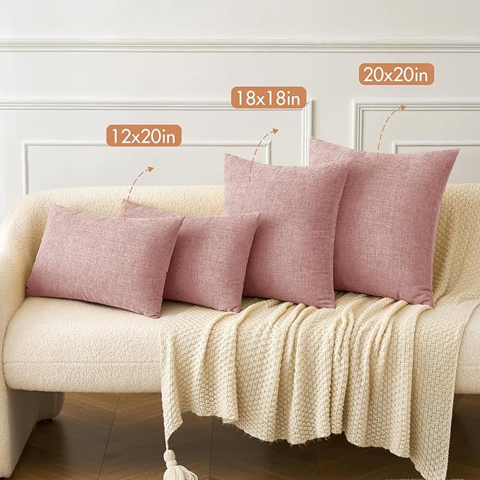MIULEE Pack of 2 Couch Valentines Throw Pillow Covers 12x20 Inch Soft Spring Blush Pink Chenille Lumbar Pillow Covers for Sofa Living Room Solid Dyed Cases