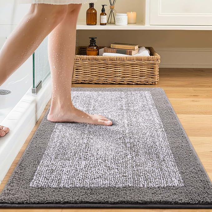 36x24 Large Bathroom Rugs Washable Non Slip, Light Grey Bath Mat for Bathroom Floor Tub, Soft Absorbent Quick Dry Mats for Shower, Bathtub,Home Decor