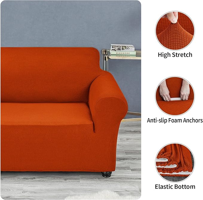 Joccun Stretch Couch Cover Slipcovers, 1-Piece Sofa Covers for 3 Cushion Couch Spandex Jacquard Washable Furniture Protector Cover for Living Room,Kids,Pets(Sofa,Pureed Pumpkin)