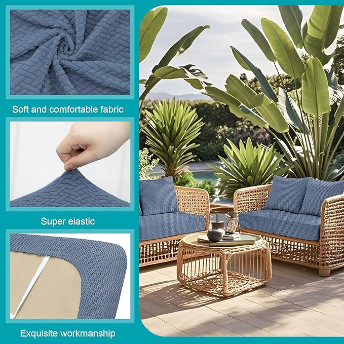 14Pcs Stretch Patio Cushion Covers,Outdoor Couch Covers Replacement,Outdoor Couch & Sofa Slipcovers,for Patio Furniture Cushion Covers,Washable Reusable Furniture Protector (West Lake Blue,Cover Only)