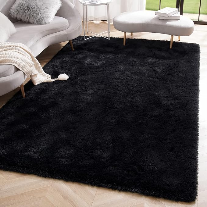 Amearea 8x10 Premium Soft Fluffy Rug Modern Shag Carpet, Fuzzy Shaggy Rugs for Bedroom Living Room Teen Apartment Decor, Comfortable Indoor Furry Dorm Carpets, Black