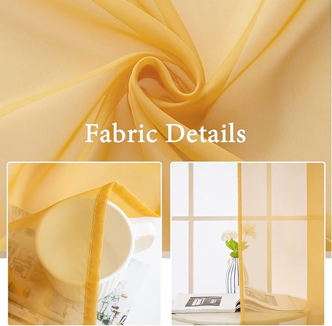 MIULEE 2 Panels Solid Color Sheer Window Curtains Elegant Window Voile Fall Panels/Drapes/Treatment for Bedroom Living Room (54X90 Inches Gold)