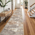 3x20 Washable Kitchen Runner Rug: Modern Abstract Runners for Hallway Soft Non Slip Rugs with Rubber Backing Low Pile Thin Floor Carpet for Entryway Bedroom Bathroom Bedside Indoor(Brown/Brick,3x20)