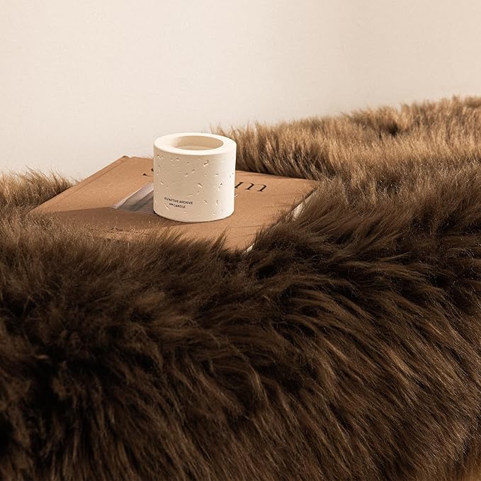 Ashler Faux Fur Rug - Fluffy Shaggy 3 x 3 Feet Sheepskin Fur, Dark Coffee Fuzzing Rug - Nursery Decor Throw for Bedroom, Living Room, Kids Room