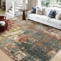 Washable Area Rugs Square 10ft Non-Slip Modern Abstract Soft for Living Room Entryway Bedroom Nursery, Print Pattern, Brown Rust Red Green Blue Multi