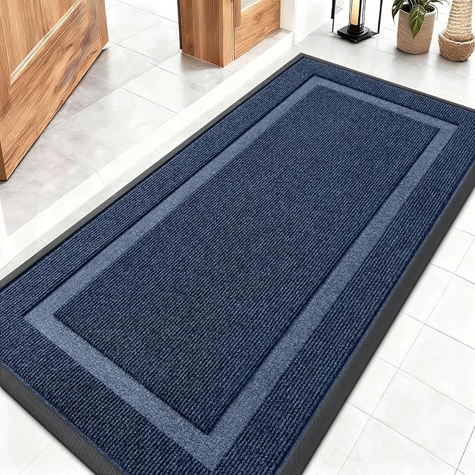 OLANLY Front Door Mat Indoor Outdoor Entrance, Waterproof All-Season, All-Weather Doormat, Sturdy Natural Rubber, Fade Resistant, Low Profile, Easy Clean Patio Porch Entryway Mat, 47x23, Blue