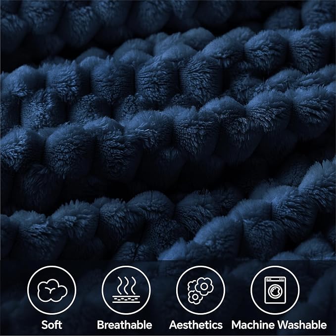 BEDELITE Fleece Blanket - 3D Jacquard Decorative Navy King Size Blankets for Bed, Soft and Cozy Warm Plush Fluffy Blanket All Seasons Suitable, 108x90Inches