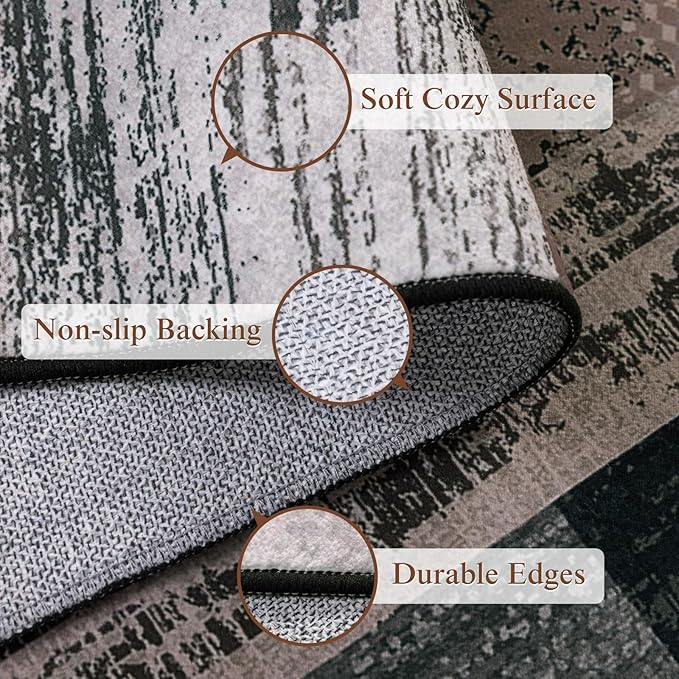 LIANLAM 10x14 Washable Area Rugs for Living Room and Bedroom, Vintage Checkered Pattern Non-Slip Carpet, Stain Resistant Low Pile Soft Rug for Dining Room,Office,Nursery,Kids Room(10x14,Chocolate)