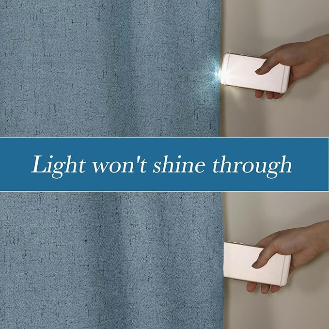 H.VERSAILTEX Linen Blackout Curtains Durable Thick Textured Linen Look 100% Blackout Patio Door Curtain Anti Rust Grommet Extra Wide Sliding Door Curtain Panel, W100 x L108 inch - Stone Blue