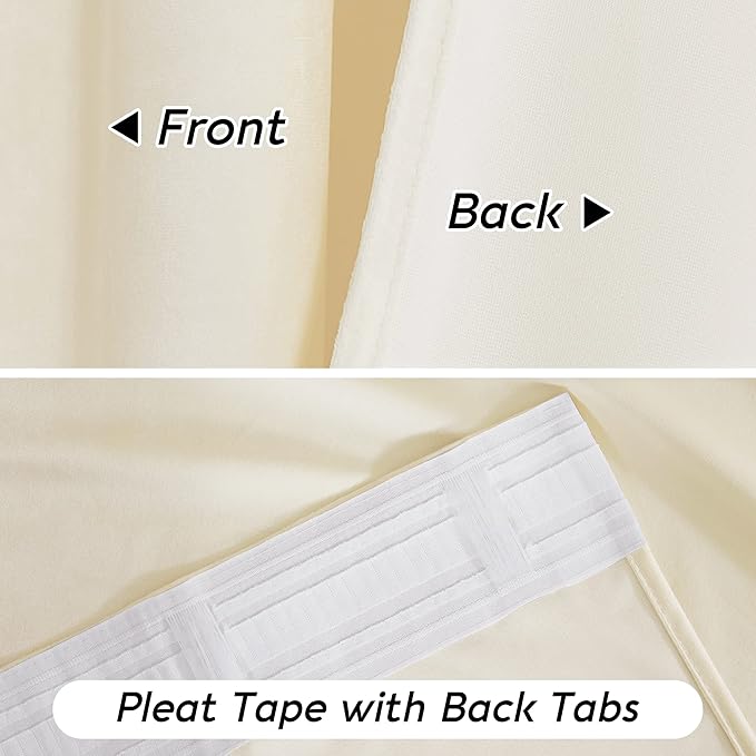 RYB HOME Cream Velvet Curtains 108 inch, Light Dimming White Window Curtains for Living Room Thermal Insulated Privacy Backdrop with Pleat Tape on Top for Bedroom, Ivory, W52 x L108 inch, 2 Panels