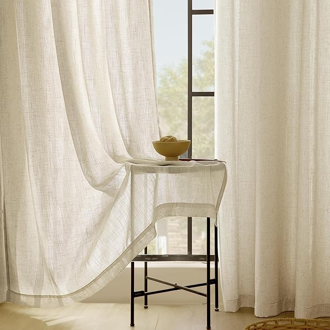Faux Linen Beige Curtains 96 inches Long for Living Room Rustic Farmhouse Linen Drapes Semi Sheer Burlap Textured Canvas Cloth Curtain Panels Set of 2 Kahki Tan Colored