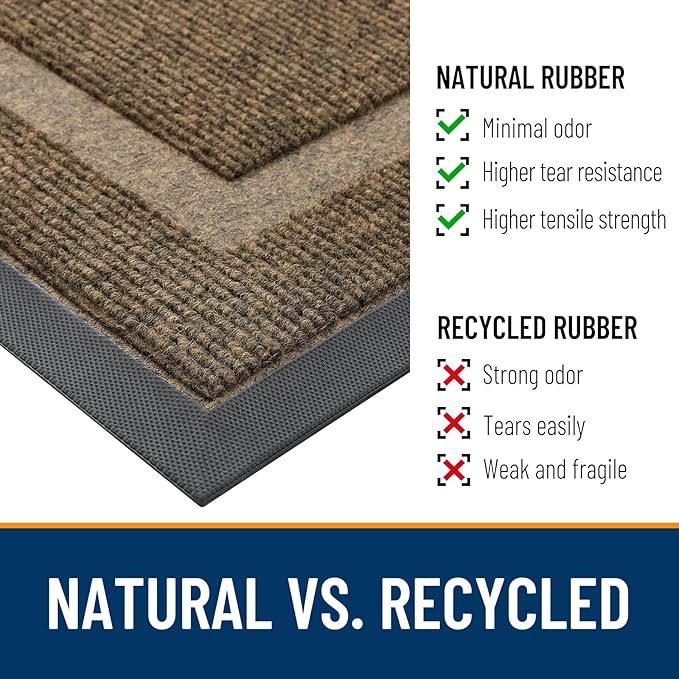 OLANLY Front Door Mat Indoor Outdoor Entrance, Waterproof All-Season, All-Weather Doormat, Sturdy Natural Rubber, Fade Resistant, Low Profile, Easy Clean Patio Porch Entryway Mat, 47x17, Brown