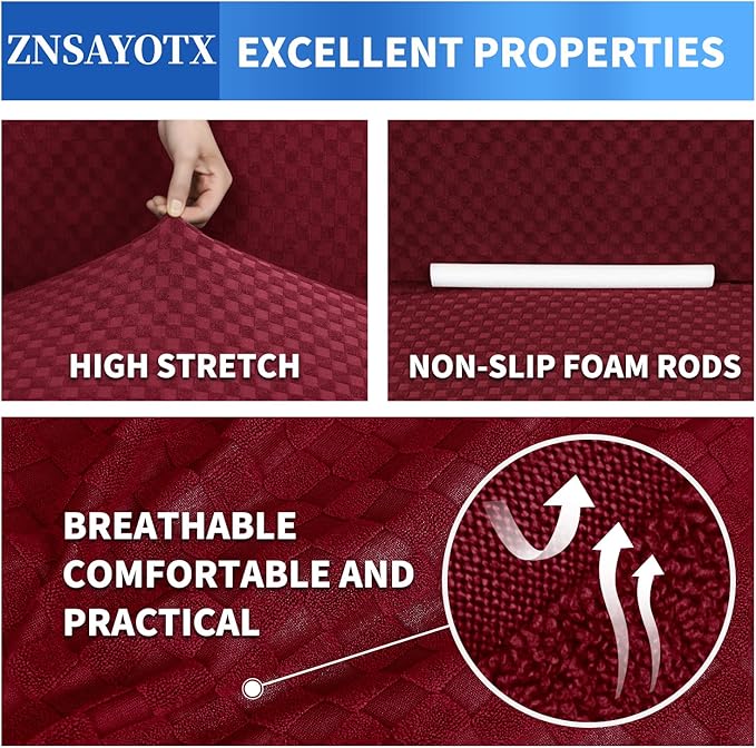 ZNSAYOTX 1 Piece Jacquard Chair Slipcovers for Living Room High Stretch Chair Covers with Arms Anti Slip Pets Friendly Couch Sofa Armchair Cover Furniture Protector (Chair, Wine Red)