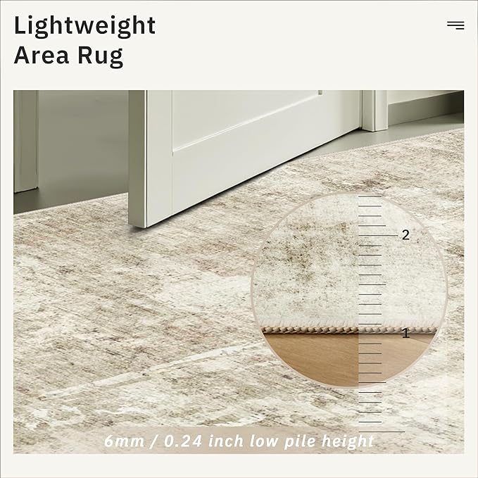 2x3 Washable Rugs for Kitchen, Floor, Entryway, Powder Room Small Area Rug Non-Slip Vintage Low Pile Throw Door Mat Beige/Gray