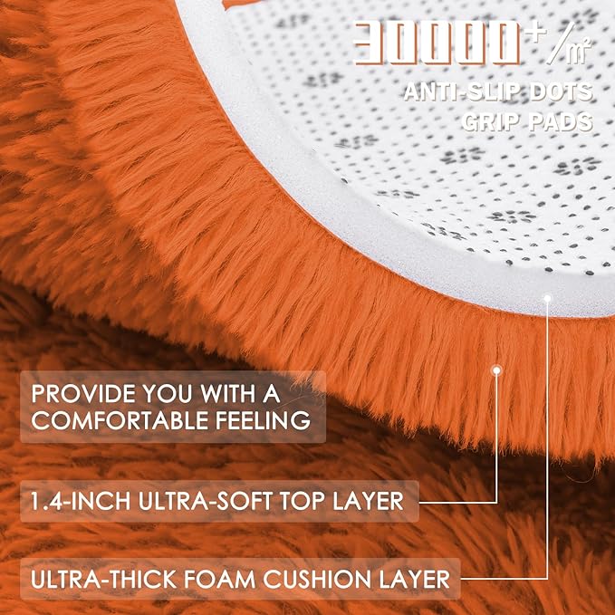 OLANLY Orange Round Rugs for Bedroom - Machine Washable, 7 ft Circle Area Rugs for Living Room, Soft and Fluffy Shaggy Carpet for Teen Girl and Boys, Nursery Rooms, Dorms, Home Decor Aesthetic