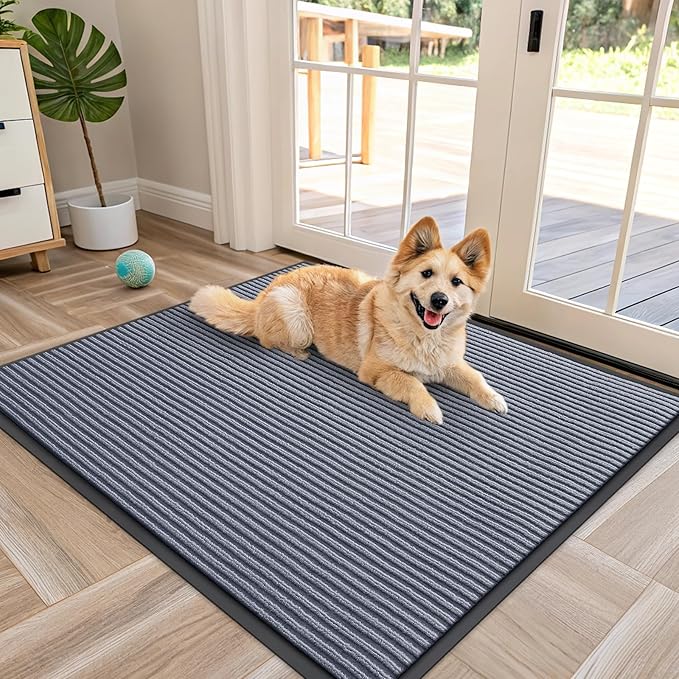 OLANLY Front Door Mat Indoor Outdoor Entrance, Waterproof Heavy Duty Doormat, Fade Resistant, Low Profile, Easy Clean Patio Porch Welcome Floor Mats for Entry, 40x32, Ash Grey