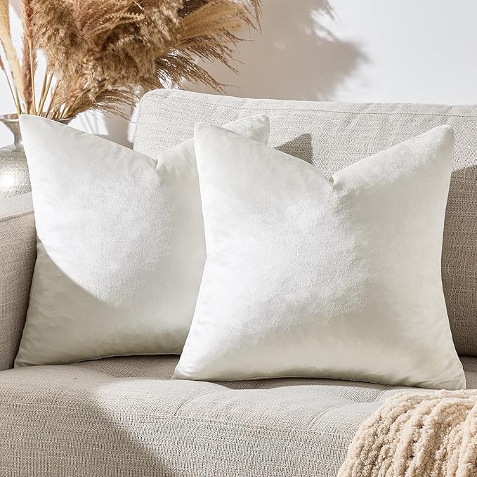 GIGIZAZA Beige Velvet Pillow Covers: Pack of 2 Throw Pillows Soft Solid Covers 16x16 - Decorative Modern Couch Small Cushion Covers,Living Room,Bedroom,Sofa