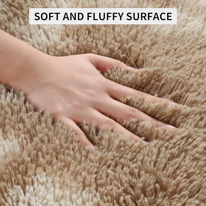 Tepook Fluffy Large Rugs for Living Room, Shag Area Rug 6x9 Soft Carpet for Bedroom, Modern Shaggy Rug for Kids Boys Girls, Plush Indoor Nursery Home Decor Rug with Non-Slip Bottom, Tie-Dyed Beige