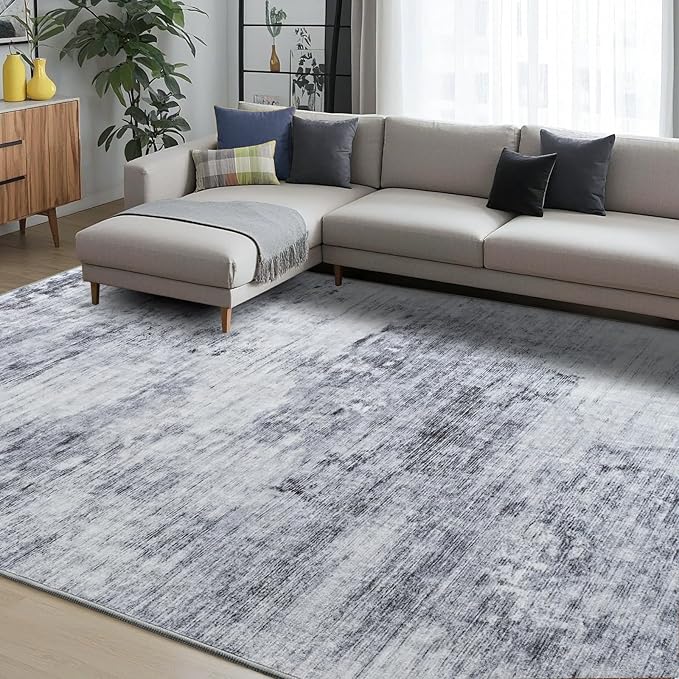Toneed Abstract Area Rug Modern Washable Rug Soft Non Slip Rug Low Pile for Bedroom Living Room Dining Room Grey 3x5 Feet