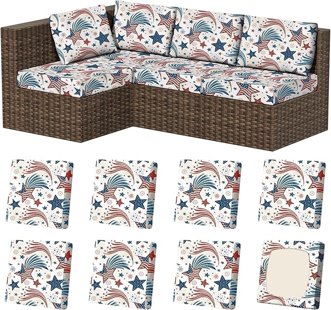 8Pcs Stretch Patio Cushion Covers, Outdoor Couch & Sofa Replacement Slipcovers for Patio Furniture Cushion Covers, Washable Reusable Furniture Protector