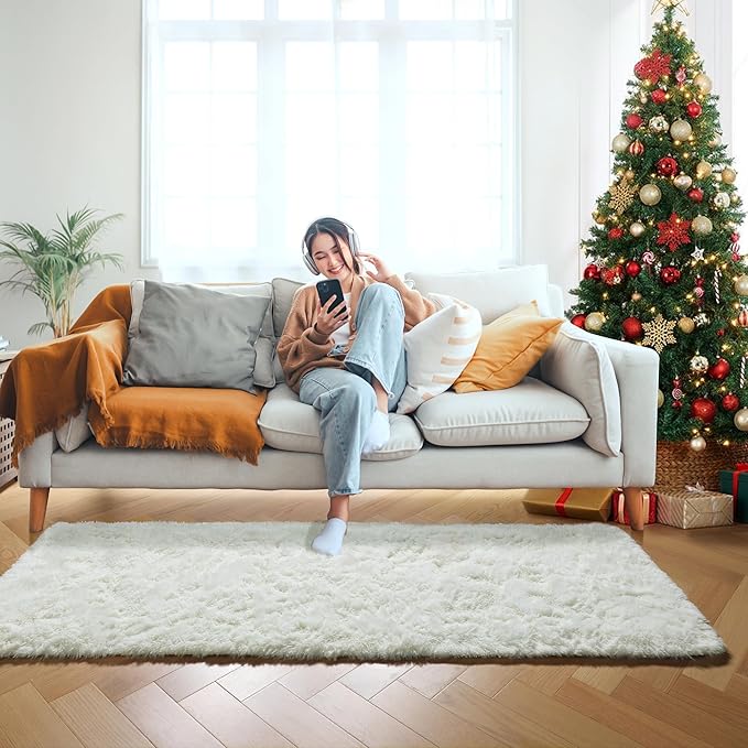 ONASAR Cream White Runner Rugs for Bedroom Living Room, Ivory Fluffy 2x6 Bedside Hallway Area Rug, Ultra Soft Plush Furry Faux Fur Non Slip Floor Carpet for Nursery Kids Dorm Closet Home Decor