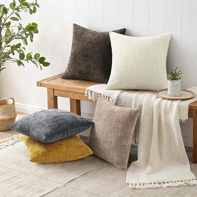 decorUhome Dark Grey Chenille Euro Sham Throw Pillow Covers 24x24 Set of 2 Textured Soft Cozy Slubby Couch Pillow Covers Modern Farmhouse Boho Decorative Pillow Cases for Bed Sofa Living Room