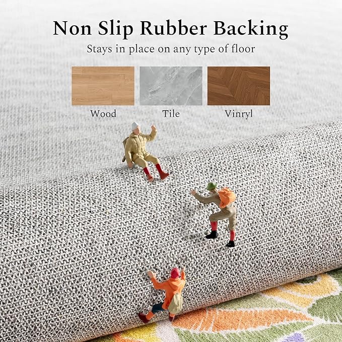 Rugflix 2x6 Runner Rug for Hallway, Washable Kitchen Runner Non Slip, Soft Low Pile Entryway Carpet, Vintage Floral Stain Resistant Long Laundry Room Rugs for Bedroom, Stairs, Beige