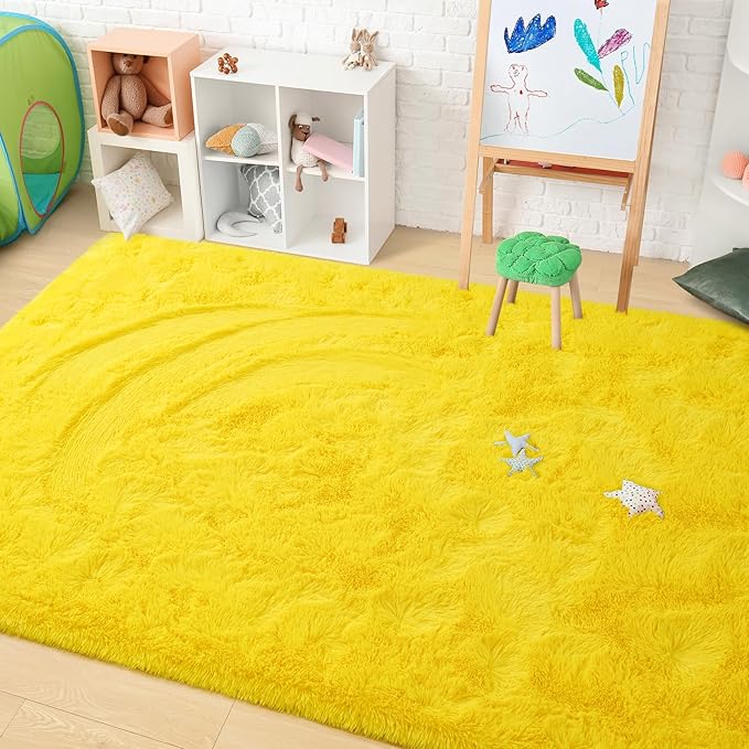 Amearea Premium Soft Fluffy Rug Modern Shag Carpet, 9x12 Feet, Fuzzy Shaggy Rugs for Bedroom Living Room Teen Apartment Decor, Comfortable Indoor Furry Dorm Carpets, Yellow