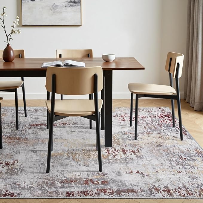 Toneed Abstract Area Rug 6x9 Modern Washable Rug Soft Non Slip Rug Low Pile for Bedroom Living Room Dining Room Taupe Grey Brown
