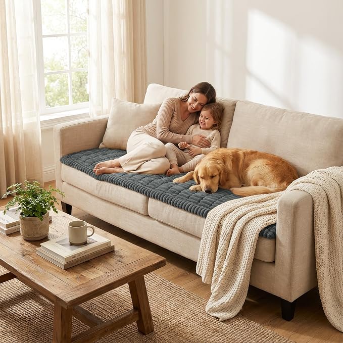 Smiry Couch Cover for Dogs Washable, Non Slip Fuzzy Pet Couch Covers for 3 Cushion Sofa Pet Friendly, Thick Soft Sofa Slipcovers Cushion Protector (Dark Grey, 27.6" x 82.7")