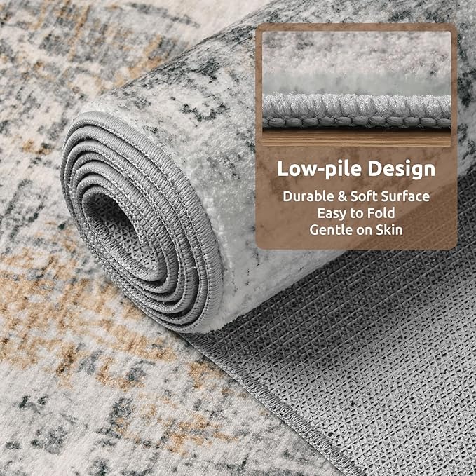 4 x 6 Area Rugs for Living Room, Machine Washable Non Slip Rug Ultra Soft Low Pile Indoor Carpet Modern Abstract Rugs for Bedroom Office Room Dining Room Beside, Grey