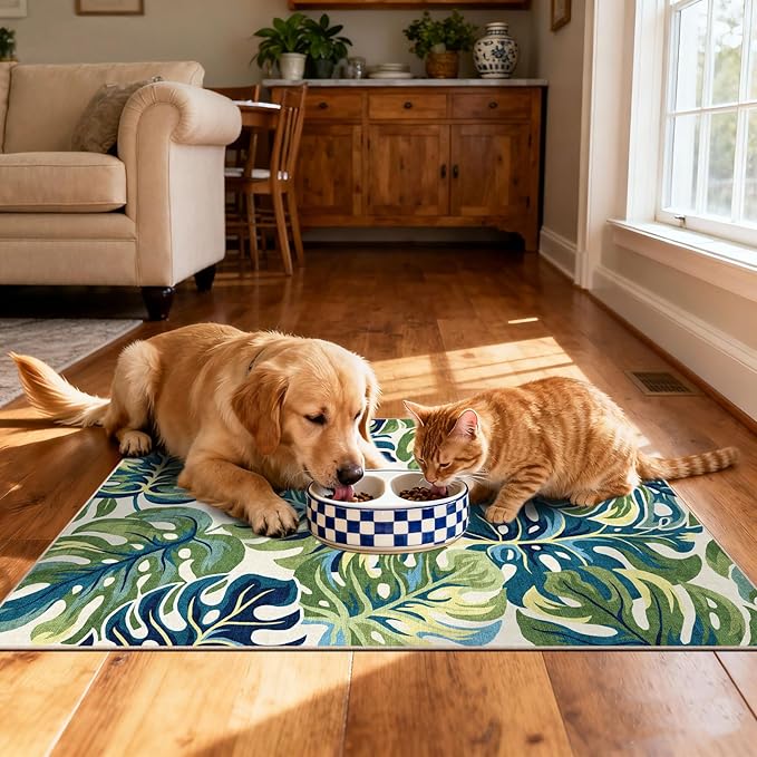 Front Door Mat Outside Entrance - 2x3 Boho Non-Slip Washable Spring Doormat Indoor Outdoor Entrance Tropical Green Blue Leaf Rug Small Throw Rugs for Entryway Bedroom Kitchen Front Porch Decor