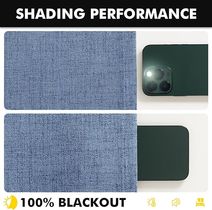 MIULEE 100% Blackout Linen Curtains for Bedroom, Blue Solid Luxury Decor Thermal Insulation Room Darkening Drapes for Living Room Nursery Back Tab Rod Pocket 42 x 84 Inches, 2 Panels