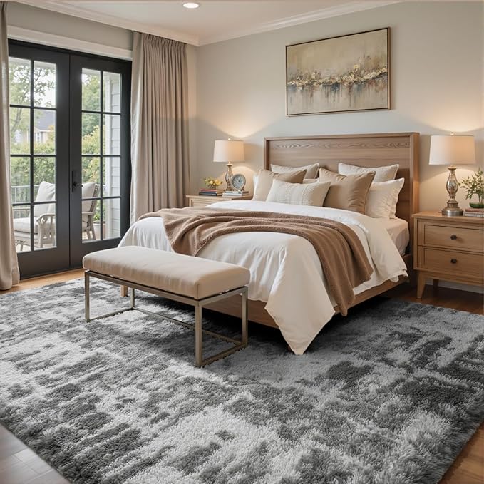 9x12 Ft Extra Large Shag Rugs for Living Room, Ultra Soft Fluffy Furry Area Rugs for Bedroom Indoor Floor, Aesthetic Carpet for Kids Home Decor (Grey)