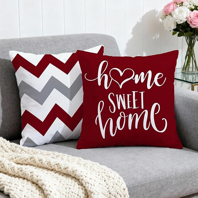Hexagram Geometric Burgundy Pillow Covers 20x20 Set of 4, Decorative Outdoor Boho Modern Throw Pillow Covers, Home Sweet Home Farmhouse Cushion Case for Couch Sofa Bedroom Indoor Decor(No Insert)