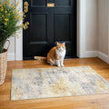 2x4 Washable Entryway Runner Rug: Abstract Small Area Rug Soft Non Slip Door Mat for Hallway Low Pile Thin Stain Resistant Floor Carpet for Kitchen Bedroom Bathroom Bedside Indoor(2x4,Grey/Yellow)