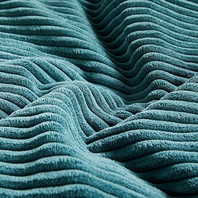 Fancy Homi 2 Packs Teal Lumbar Decorative Throw Pillow Covers 20x28 Inch for Living Room Couch Bed Sofa, Rustic Farmhouse Boho Home Decor, Soft Striped Corduroy Rectangle Accent Cushion Case 50x70 cm