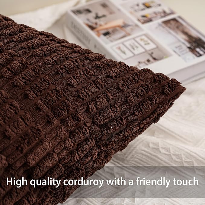 Pack of 2 Corduroy Decorative Throw Pillow Covers 12x20 Inch Soft Striped Pillow Covers Modern Farmhouse Home Decor for Sofa Living Room Couch Bed（Black）