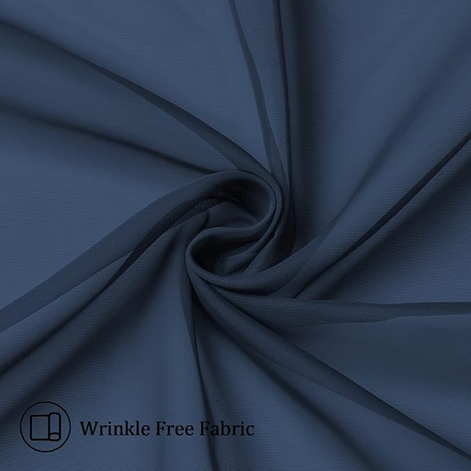 Aiyufeng 2 Piece Dark Blue Extra Long Sheer Curtains 120 Inch Length, Light Filtering Kitchen Curtain for Window, Voile Top Dual Rod Pocket, 2 x 40 W x 120" L