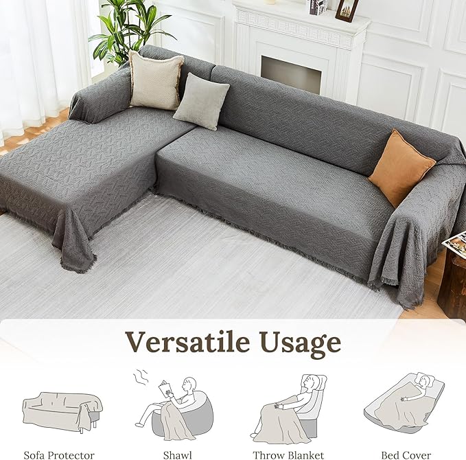 HOMERILLA Sectional Couch Covers for Sectional Sofa L Shaped Sofa Cover Blanket 2 Pieces L Shape Furniture Protector for Pets Dogs (Dark Grey, XX-Large)