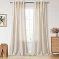 Nanspring 102 Inch Long Curtains for Living Room Cream Beige Linen Light Filtering Semi Sheer Curtain Back Tab Modern Farmhouse Decor Floor to Ceiling Coastal Drapes for Bedroom 52x102, 2 Panels
