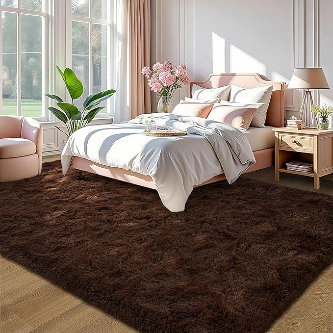 LOCHAS Ultra Soft Indoor Modern Area Rugs 10x14 Fluffy Living Room Carpets for Children Bedroom Home Decor Nursery Rug, Brown