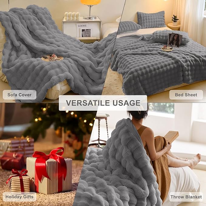 HANDONTIME Faux Fur Plush Sofa Covers for Couch Washable Rabbit Plush Couch Cover Cozy Faux Fur Sectional Covers for Dogs Fluffy Plush L Shaped Sofa Cover Pet Couch Protector, Dark Grey, 71" X150"
