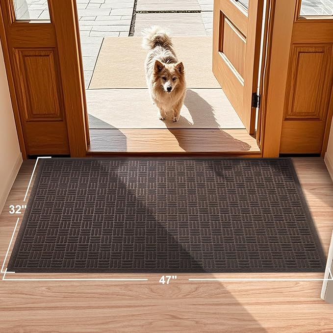 Mibao Front Door Mat Indoor Outdoor Entrance, Dirt Trapping Waterproof All-Season, All-Weather Doormat, Non-Slip Durable Natural Rubber Low Profile Easy Clean Patio Entrance Mat, 47" x 31.5", Coffee