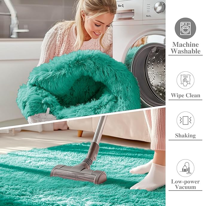 OLANLY 2x8 Machine Washable Runner Rugs for Hallway, Soft Fluffy Shaggy Bedside Rugs for Bedroom, Living Room, Indoor Floor Carpet for Kids Girls and Boys, Home Decor Aesthetic, Teal Green