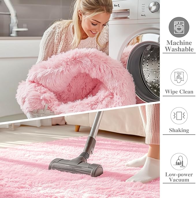 OLANLY 5x7 Machine Washable Large Area Rugs for Living Room, Bedroom, Soft Fluffy Shaggy Bedside Rug, Indoor Floor Carpet for Kids Girls and Boys, Dorms, Nursery, Home Decor Aesthetic, Pink