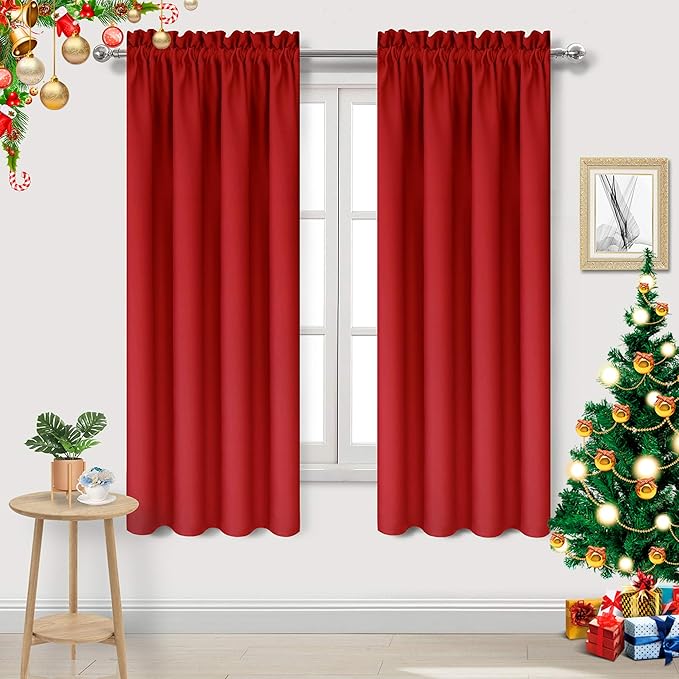 DWCN Blackout Curtains – Thermal Insulated, Energy Saving & Noise Reducing Bedroom and Living Room Curtains, Red, W 42x L 63 Inch, Set of 2 Rod Pocket Curtain Panels