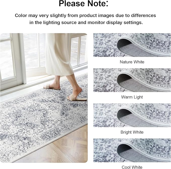 Hallway 2x5 Runner Rug - Vintage Non-Slip Long Rugs for Entryway Low-Pile Washable Medallion Runner Rugs for Hallway Waterproof Traditional Runner Rugs Indoor Thin Rug for Kitchen (Grey)