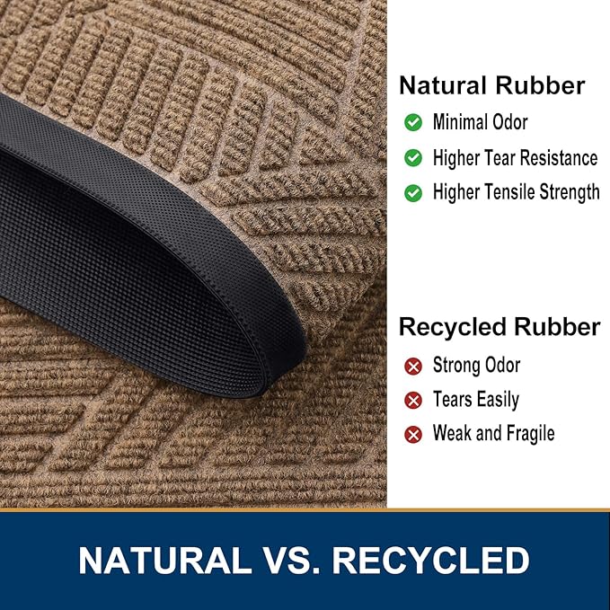 Smiry Half Circle Front Door Mat Outside Entrance, Heavy Duty Sturdy Natural Rubber Doormat, Trap Dirt and Moisture, Low Profile Mats for Indoor Outdoor Entry, Irregular Triangle (29.5x17, Coffee)